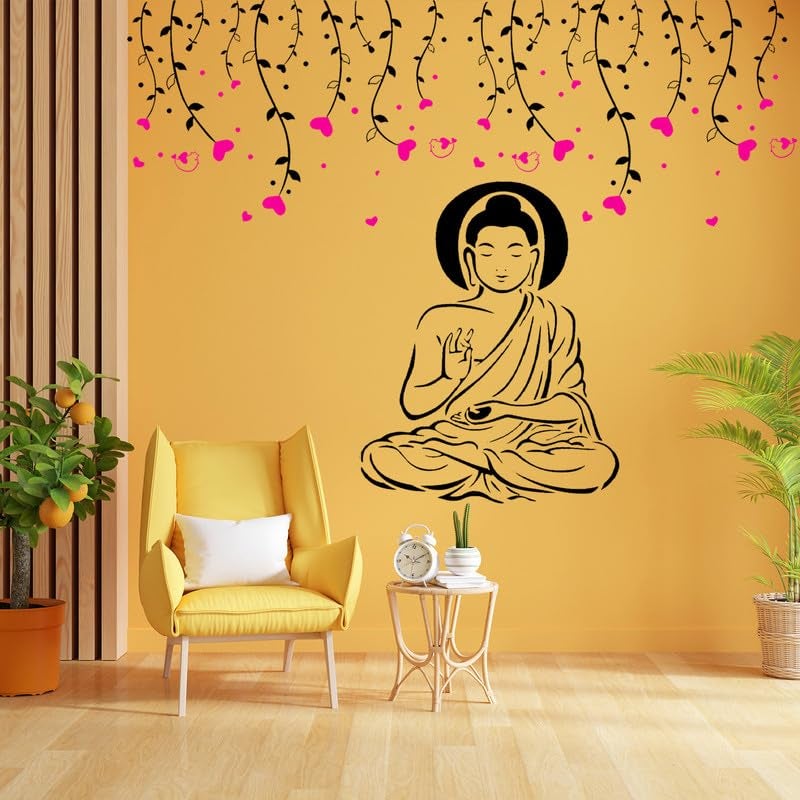 ARandNJ Combo Stencil for Wall Painting (Size:- 24X40 Inch) Theme-Love Leaf & Lord Buddha Ji Print DIY Reusable Painting Design Suitable for Bedroom, Drawing Room, Living Room Entrance (Pack of 1) - Image 3