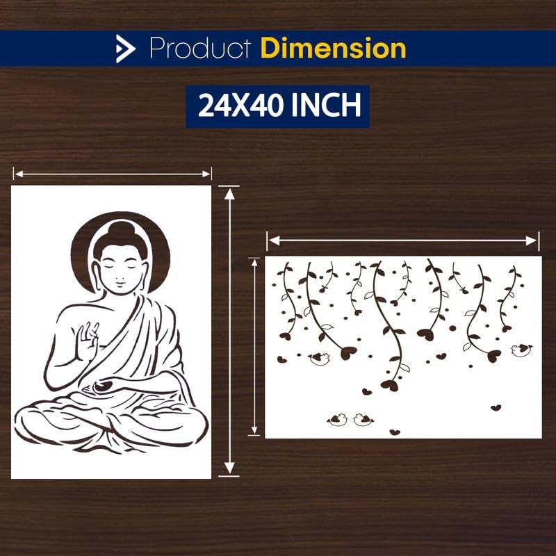 ARandNJ Combo Stencil for Wall Painting (Size:- 24X40 Inch) Theme-Love Leaf & Lord Buddha Ji Print DIY Reusable Painting Design Suitable for Bedroom, Drawing Room, Living Room Entrance (Pack of 1) - Image 2