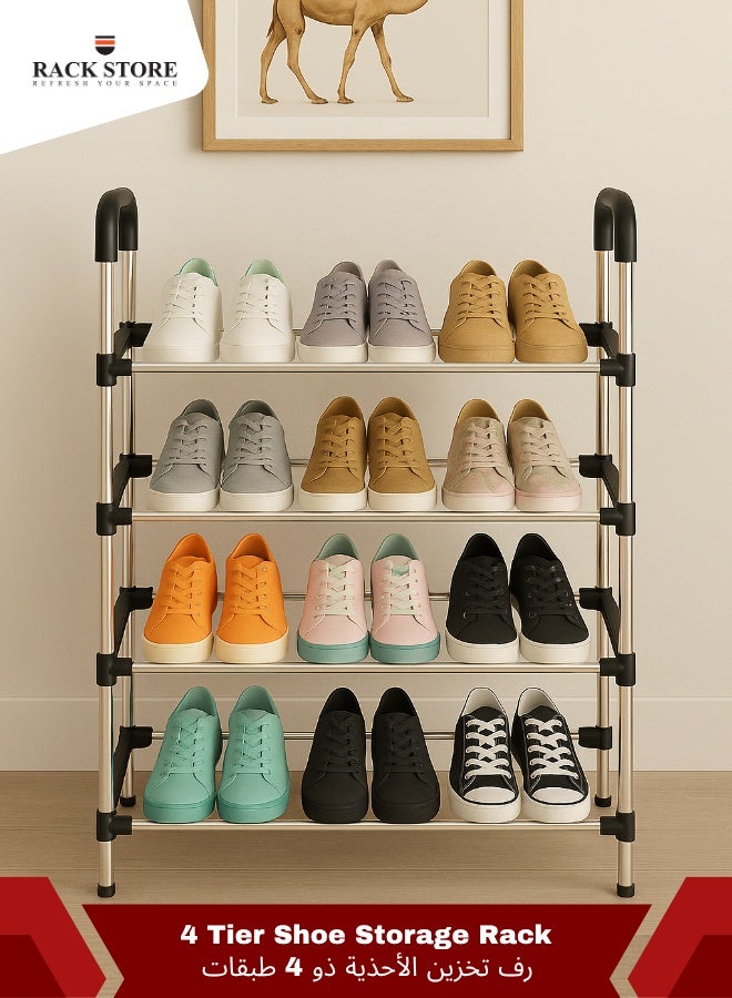 RACK STORE 4 Tier Stianless Steel Freestanding Shoe Rack Portable Shoe Cabinet Storage Shoe Organizer For Entryway Cloakroom and Living Room - Image 1