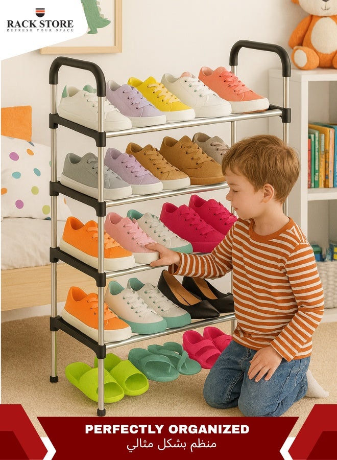 RACK STORE 4 Tier Stianless Steel Freestanding Shoe Rack Portable Shoe Cabinet Storage Shoe Organizer For Entryway Cloakroom and Living Room - Image 3