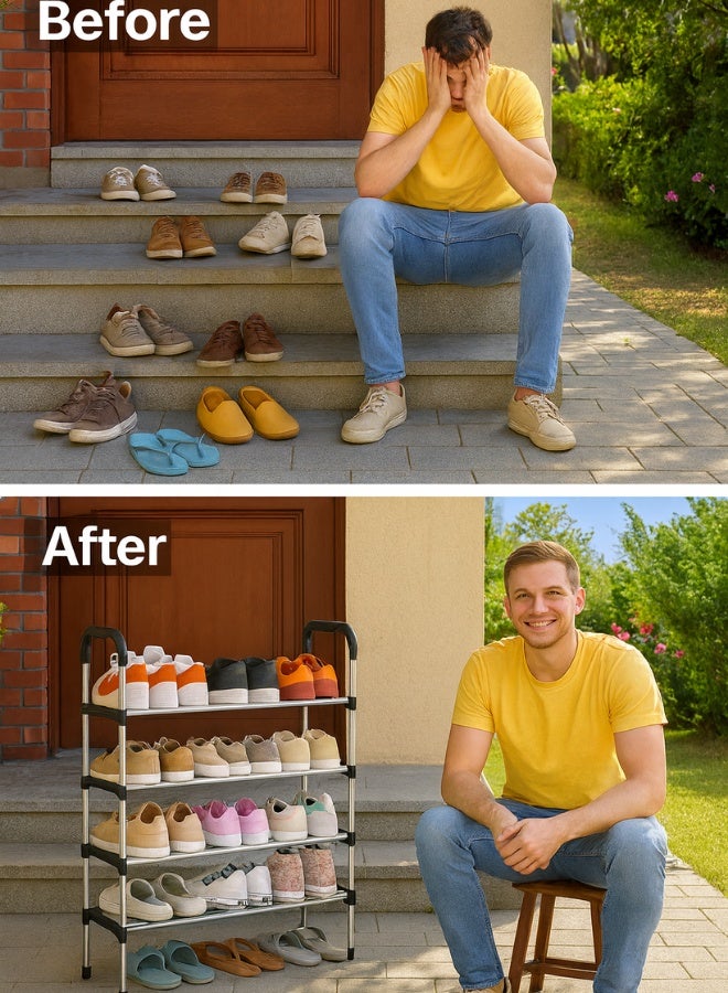 RACK STORE 4 Tier Stianless Steel Freestanding Shoe Rack Portable Shoe Cabinet Storage Shoe Organizer For Entryway Cloakroom and Living Room - Image 4