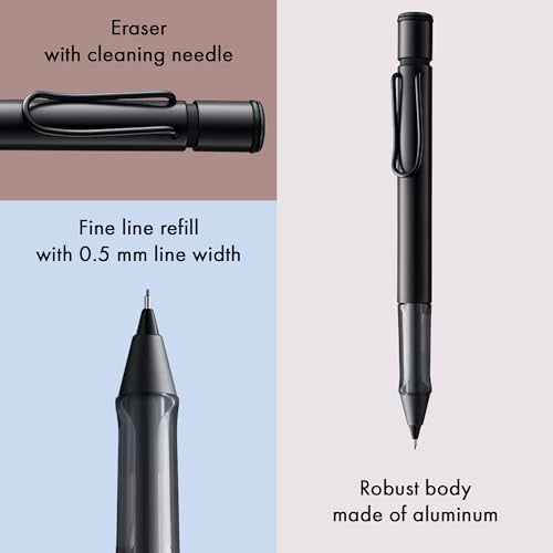 LAMY AL-star black - Mechanical Pencil with transparent, ergonomic grip & lightweight aluminum body - including LAMY M 41 fine line refill 0.5 mm & eraser tip - Image 3