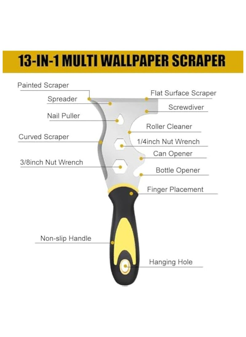 Oasisgalore Scraper Tool, Stainless Steel 13-in-1 Painters Tool Professional Multi Paint Stripper Tool Includes Paint Roller, Straight Scraper  - Image 3