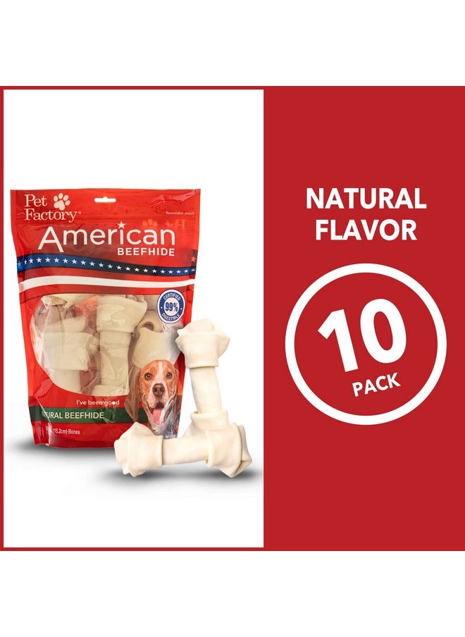 بيت فاكتوري حلوى مضغ للكلاب من Pet Factory American Beefhide مقاس 6-7 بوصات بعظام معقودة - نكهة طبيعية، 10 قطع/عبوة واحدة  - Image 4