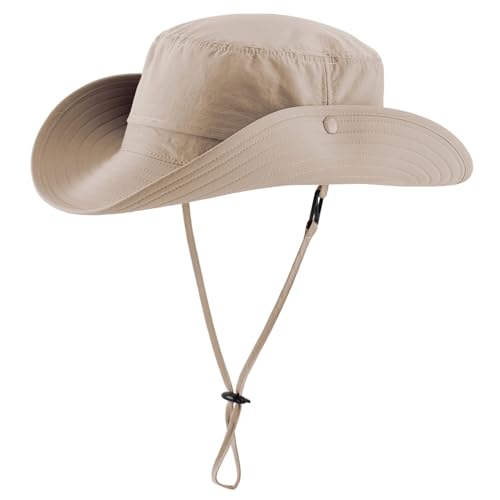 Connectyle Mens Sun Hat UPF 50 Wide Brim Bucket Hat for Fishing Hiking Gardening Summer Breathable Cowboy Hat Light Khaki - Image 3