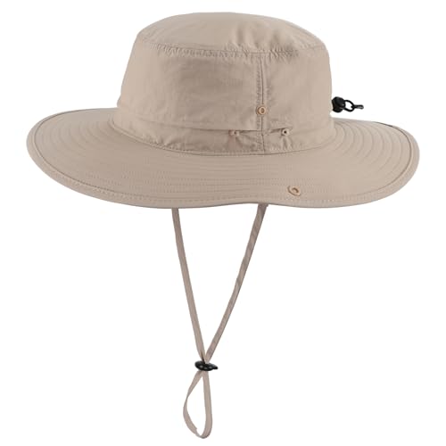 Connectyle Mens Sun Hat UPF 50 Wide Brim Bucket Hat for Fishing Hiking Gardening Summer Breathable Cowboy Hat Light Khaki - Image 1