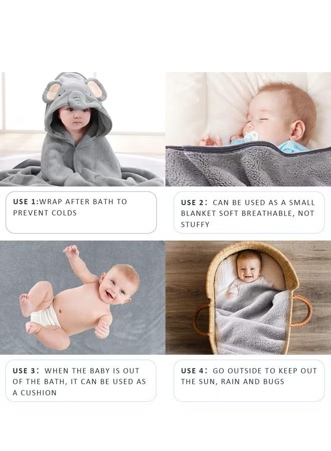 Comysubao Baby Hooded Bath Towel, 80x80 cm Ultra Soft Baby Bathrobe Blanket, Highly Absorbent Quick-Dry Hooded Towel for Newborns, Infants & Toddlers, Cozy Grey - Image 5