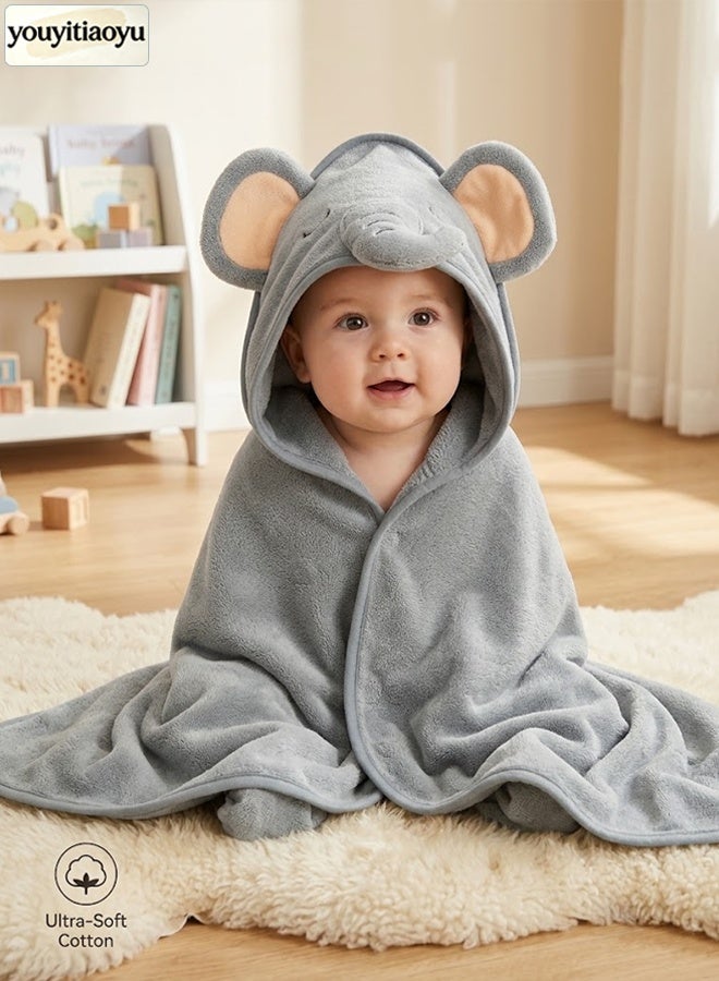 Comysubao Baby Hooded Bath Towel, 80x80 cm Ultra Soft Baby Bathrobe Blanket, Highly Absorbent Quick-Dry Hooded Towel for Newborns, Infants & Toddlers, Cozy Grey - Image 1
