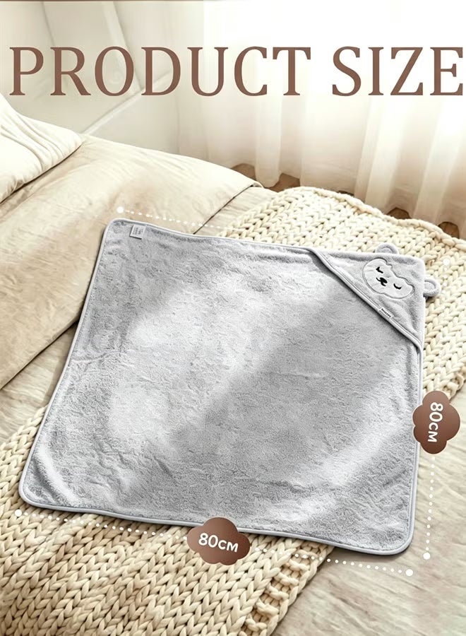 Comysubao Baby Hooded Bath Towel, 80x80 cm Ultra Soft Baby Bathrobe Blanket, Highly Absorbent Quick-Dry Hooded Towel for Newborns, Infants & Toddlers, Cozy Grey - Image 2