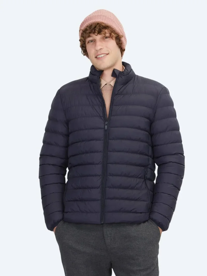 كيب جاكيت منفوخ أزرق داكن بقصة عادية