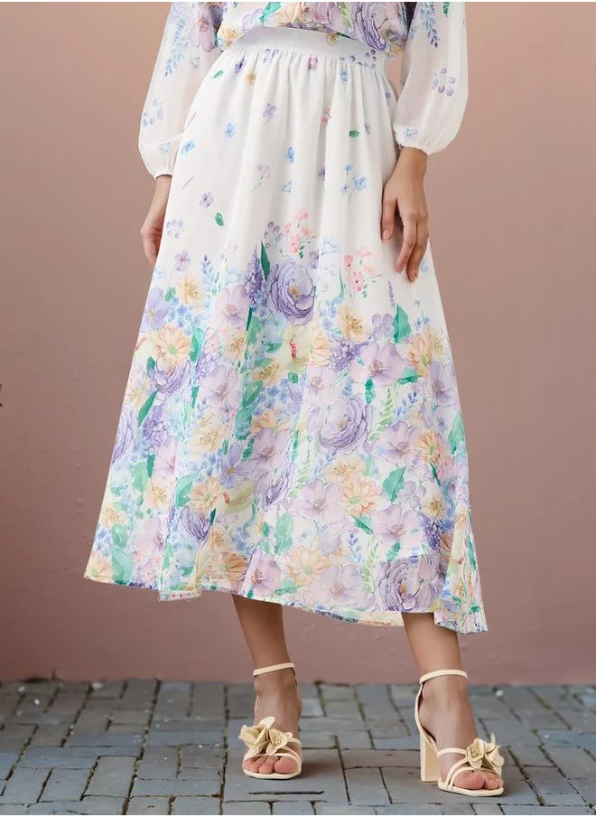 تواكستريمز 2Xtremz Floral Print Midi Skirt