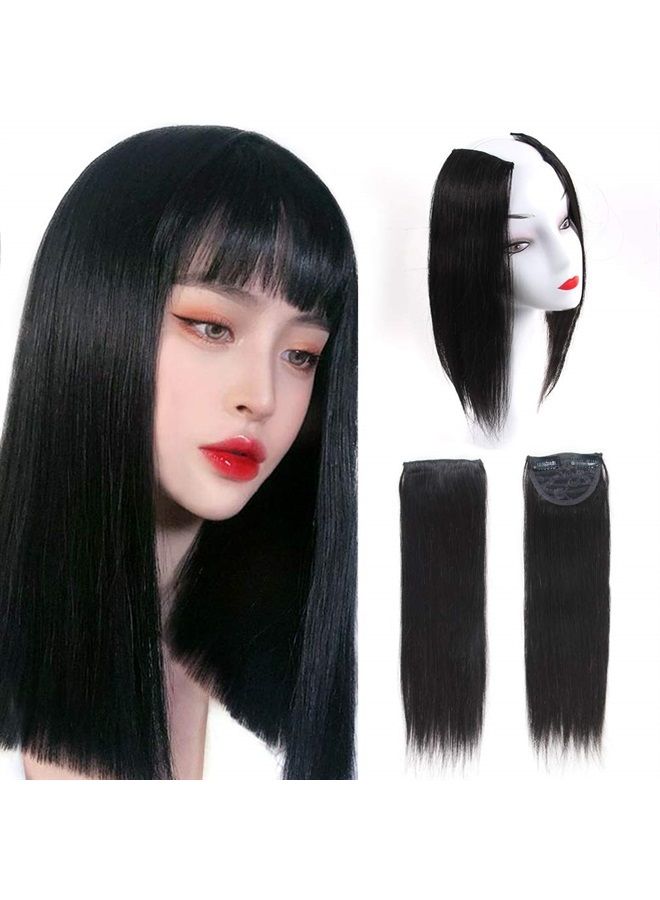 Aosome 2 Pieces Black Clip in Hair Extensions Human Hair 14inch,Straight hair Hairpiece About 25g/pc,Cand Be Dyed - Image 1