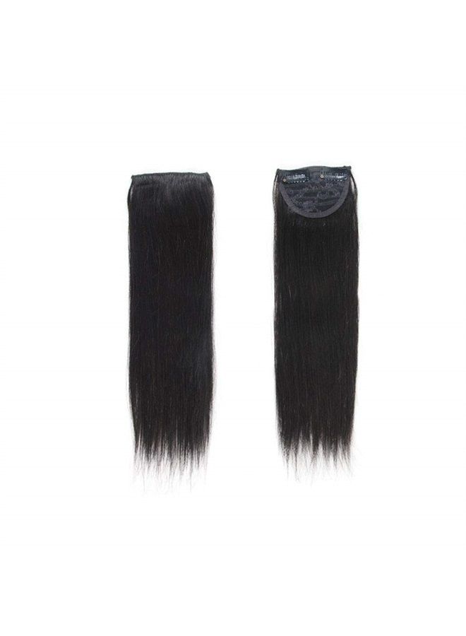 Aosome 2 Pieces Black Clip in Hair Extensions Human Hair 14inch,Straight hair Hairpiece About 25g/pc,Cand Be Dyed - Image 2