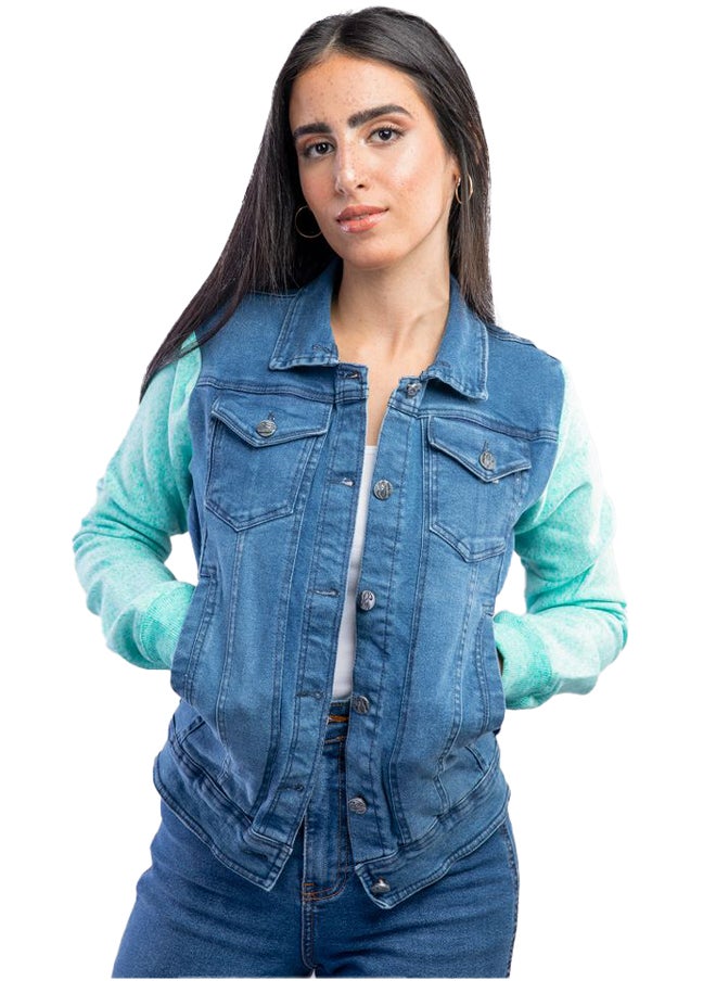 Youthful - Denim Jacket With Cotton Sleeves - Image 1