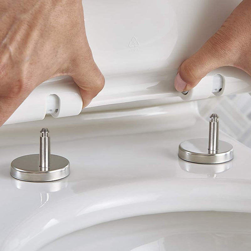 MASTER BATH Stainless Steel SS Toilet Seat Cover Hinges, Quick Release Toilet Seat Hinges, Top Fixing Toilet Seat Cover Reparing Screw Set Round Type With Rubber Bush and Screw, White - Image 3