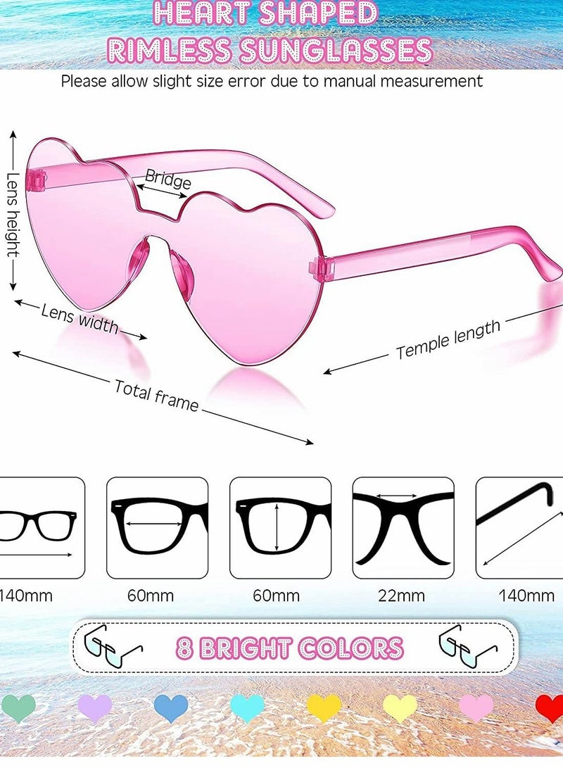 Excefore 8 Pairs Of Heart-Shaped Rimless Sunglasses, Rimless Glasses, Fashionable Transparent Colored Glasses, Candy-Colored Glasses, Suitable For Party Gift Role Playing - Image 2