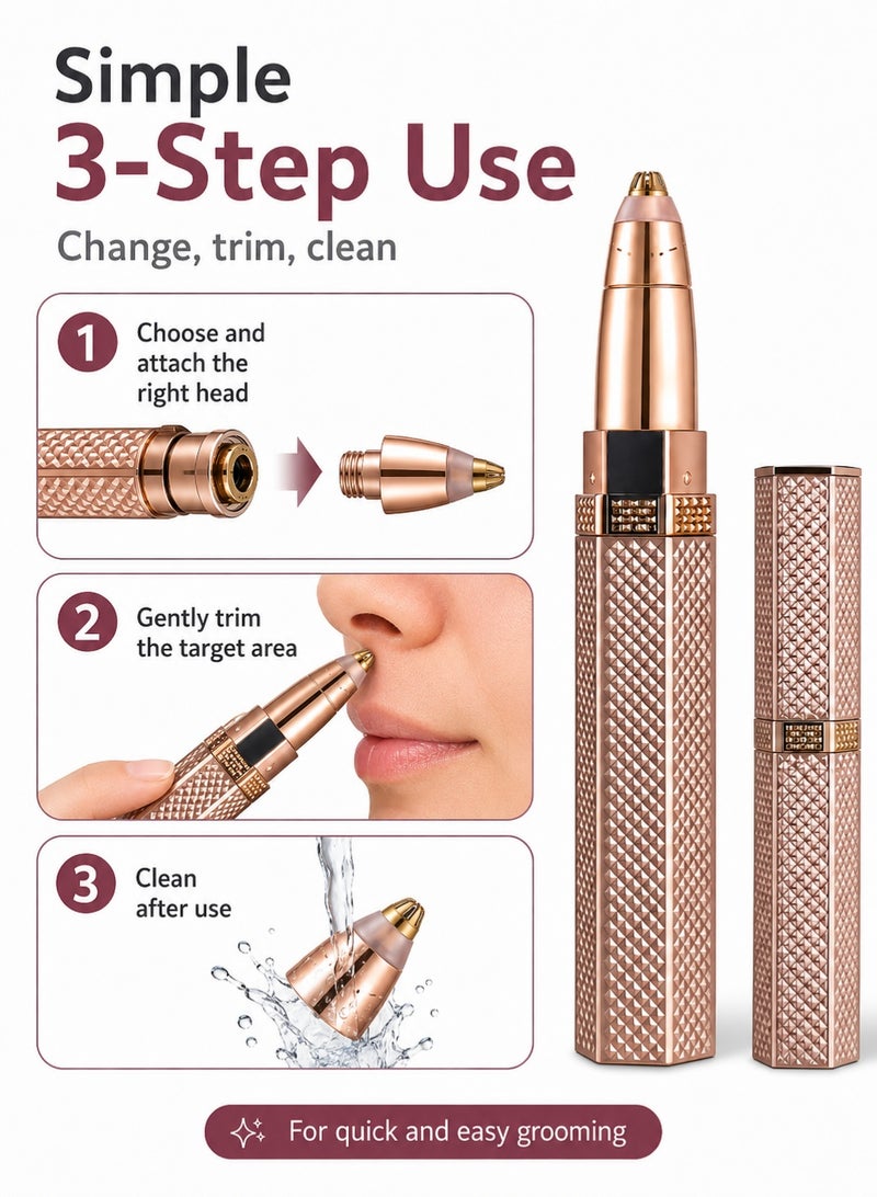 MAGNISHAN 4 in 1 USB Rechargeable Electric Hair Remover Eyebrow Trimmer, 18K Gold‑Plated Multi‑Head Shaver for Eyebrow Nose Face Body Hair - Image 5