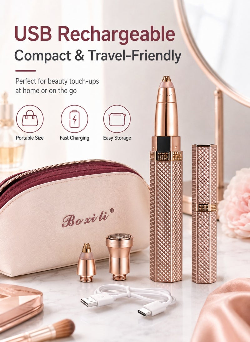 MAGNISHAN 4 in 1 USB Rechargeable Electric Hair Remover Eyebrow Trimmer, 18K Gold‑Plated Multi‑Head Shaver for Eyebrow Nose Face Body Hair - Image 4