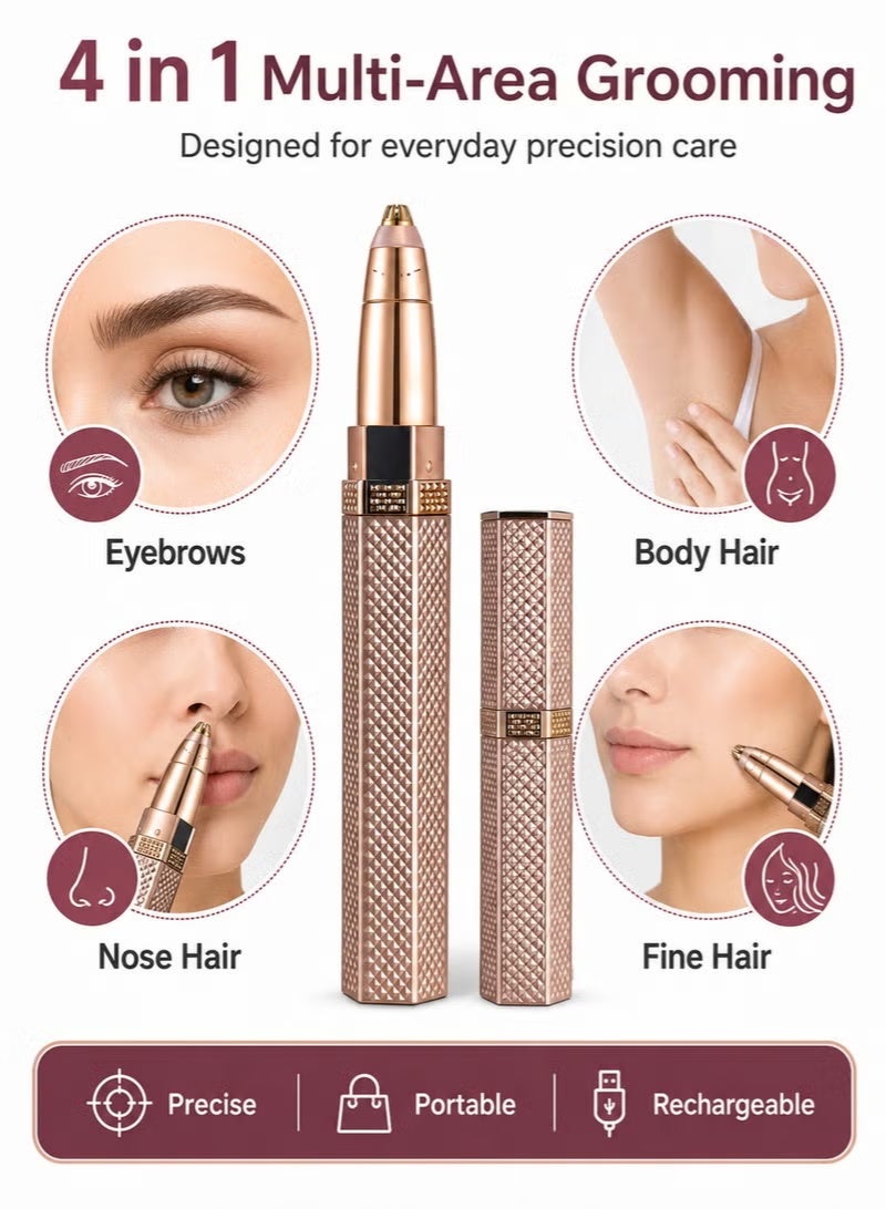 Boxili 4 in 1 USB Rechargeable Electric Hair Remover Eyebrow Trimmer, 18K Gold‑Plated Multi‑Head Shaver for Eyebrow Nose Face Body Hair - Image 3