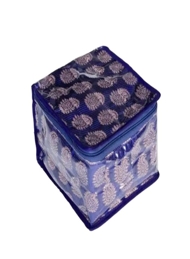 PRISMAXIC Brocade Jewellery kit with 10 Pouch|Solid Print With Waterproof Outer Material|10 Pouches & Zipper Closure|Size 19 x 18 x 13, Pack of 1 (blue) - Image 1