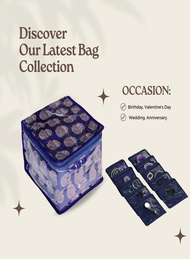 PRISMAXIC Brocade Jewellery kit with 10 Pouch|Solid Print With Waterproof Outer Material|10 Pouches & Zipper Closure|Size 19 x 18 x 13, Pack of 1 (blue) - Image 5