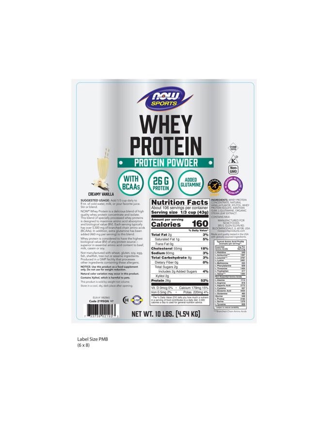 now تغذية رياضية، بروتين مصل اللبن، 26 جرام مع BCAAs، مسحوق فانيليا كريمي، 10 باوند - Image 2