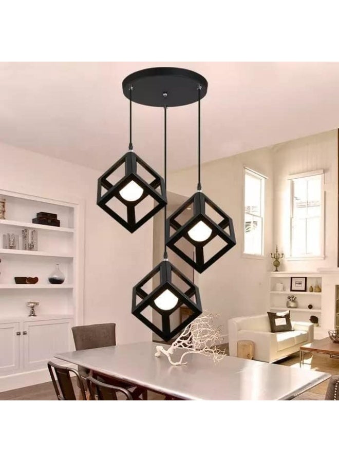 AFN Modern Geometric Cube Pendant Ceiling Light with Triple Hanging Design for Dining Room Living Area Kitchen Island Decorative Indoor Lighting Fixture - Image 1