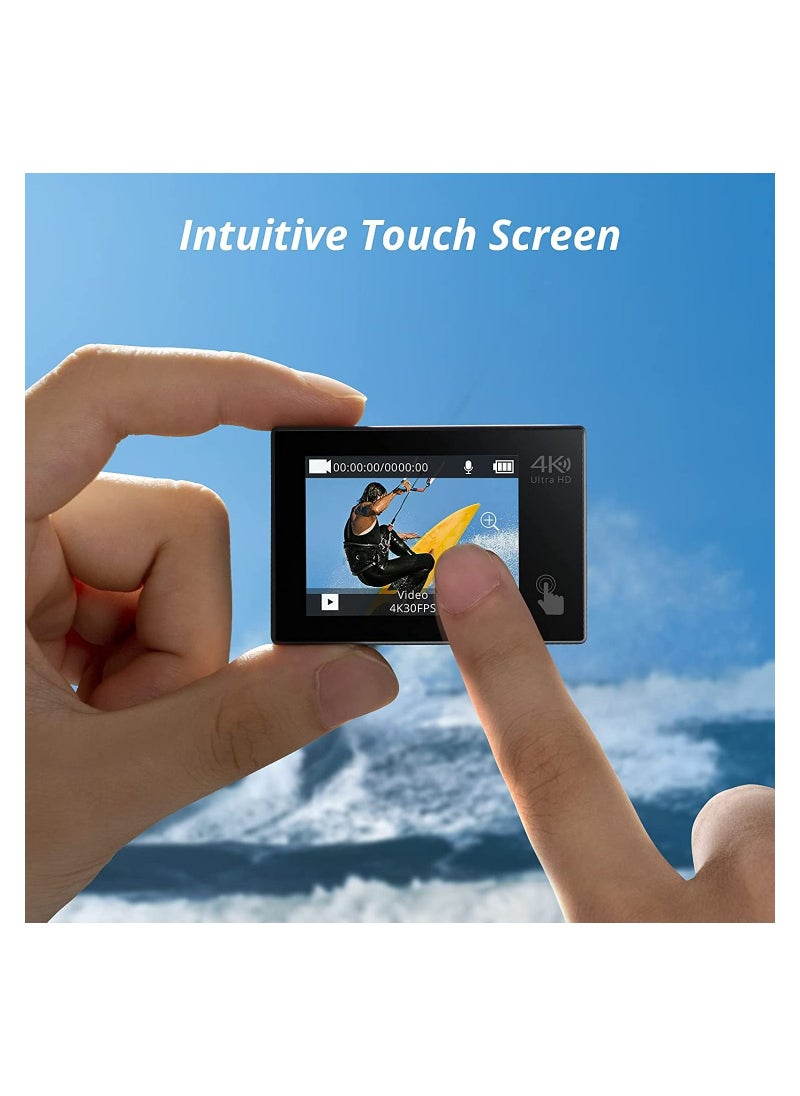 Akaso - Brave 4 Pro 4K30FPS Action Camera - 131ft Waterproof Camera with Touch Screen Advanced EIS Remote Control 5X Zoom Underwater Camera Support External Mic - Image 1