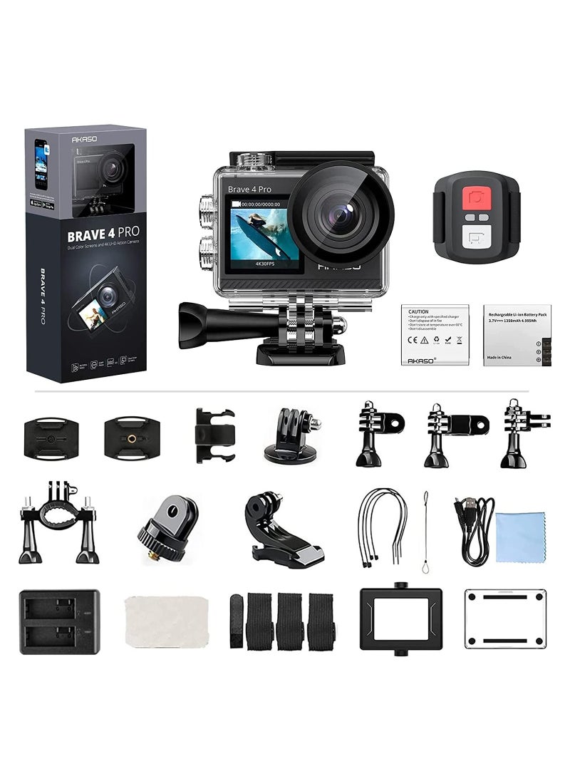 Akaso - Brave 4 Pro 4K30FPS Action Camera - 131ft Waterproof Camera with Touch Screen Advanced EIS Remote Control 5X Zoom Underwater Camera Support External Mic - Image 1