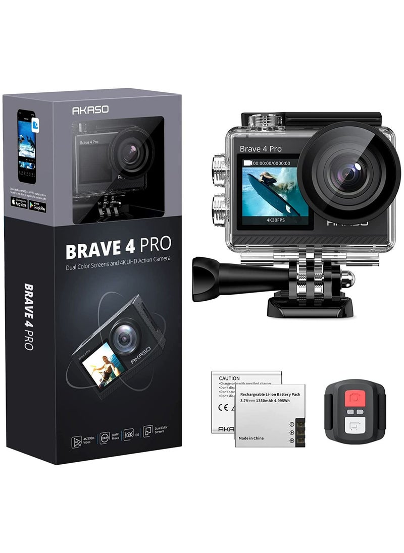 Akaso - Brave 4 Pro 4K30FPS Action Camera - 131ft Waterproof Camera with Touch Screen Advanced EIS Remote Control 5X Zoom Underwater Camera Support External Mic - Image 1