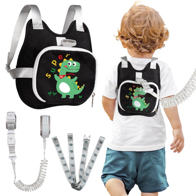 bearcouple Toddler Harness Backpack Leash with Wrist Link | Cute Dinosaur Anti-Lost Walking Strap for Kids | Foldable & Adjustable Child Safety Belt for Boys & Girls(Black) - Image 1