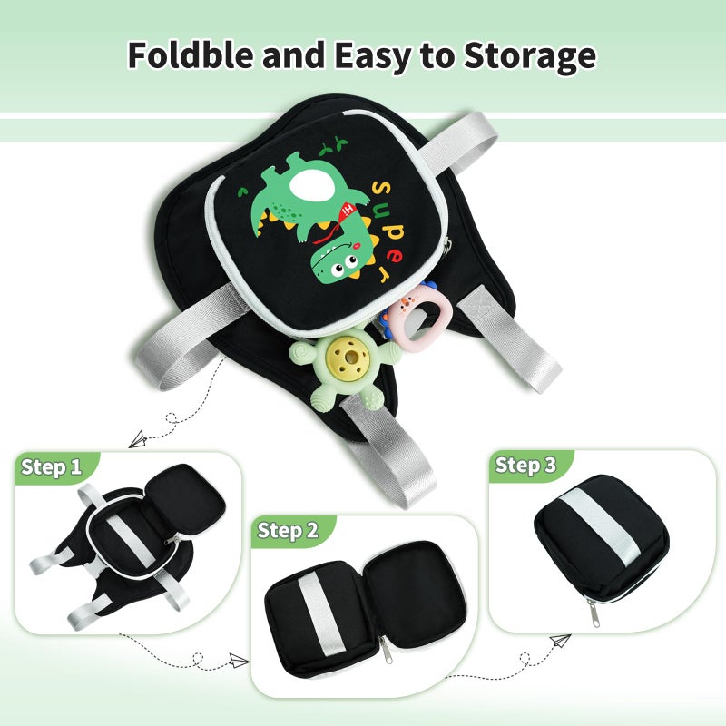 bearcouple Toddler Harness Backpack Leash with Wrist Link | Cute Dinosaur Anti-Lost Walking Strap for Kids | Foldable & Adjustable Child Safety Belt for Boys & Girls(Black) - Image 3