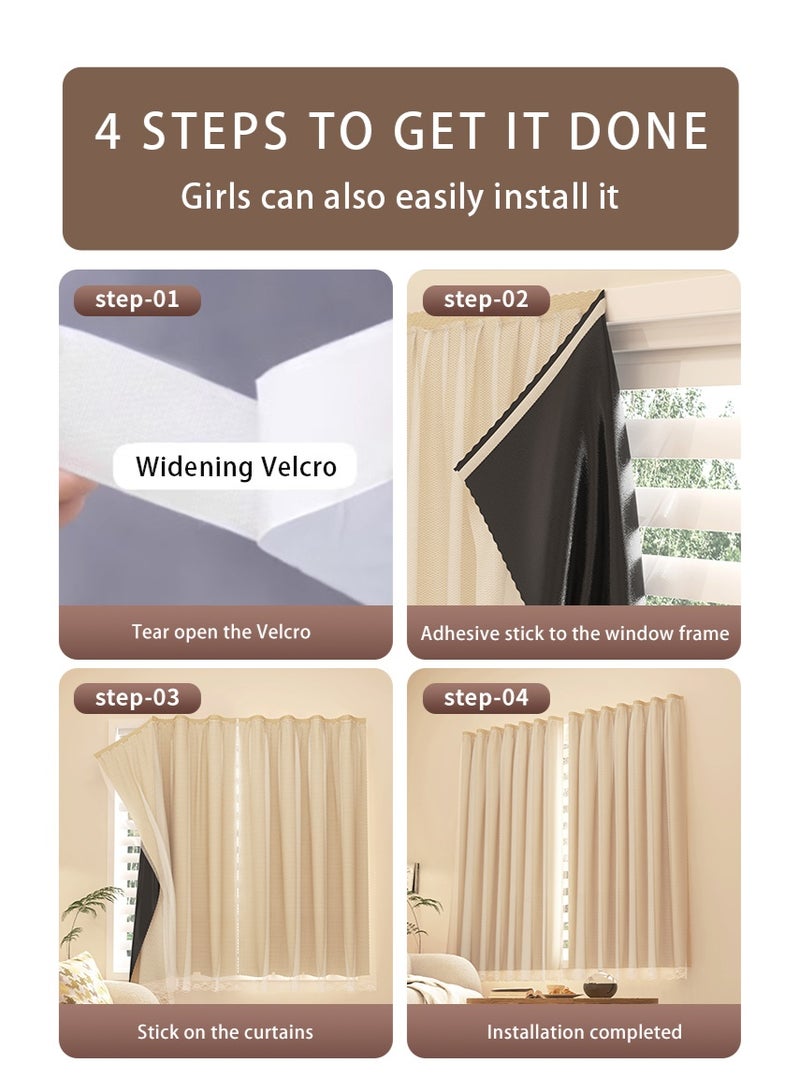 Namalu 100% Blackout Curtain, Double Layer with Voile, Self-adhesive and Portable, Easy to install, Sun Protection, Heat Insulation, Privacy Protection, Short Length, Suitable for Various Room Types, Bedroom Curtains, Bedroom Decoration, Modern Curtains - Image 5