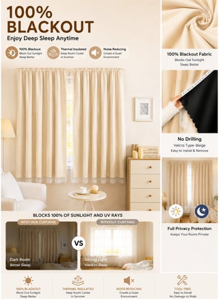 100% Blackout Curtain, Double Layer with Voile, Self-adhesive and Portable, Easy to install, Sun Protection, Heat Insulation, Privacy Protection, Short Length, Suitable for Various Room Types, Bedroom Curtains, Bedroom Decoration, Modern Curtains - view 2
