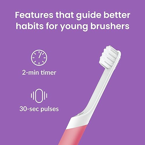 Quip Sonic Toothbrush for Kids - Timed Electric Toothbrush with Small Replaceable Brush Head - Soft Bristles, Rubber Handle, 3 Month Battery Life - Travel Toothbrush - Pink - Image 3