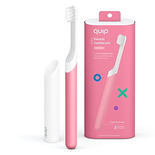 Quip Sonic Toothbrush for Kids - Timed Electric Toothbrush with Small Replaceable Brush Head - Soft Bristles, Rubber Handle, 3 Month Battery Life - Travel Toothbrush - Pink - Image 1