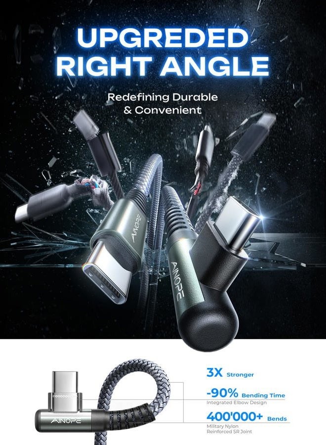 Ainope كابل شاحن USB C إلى USB C بقوة 60 وات، قطعتان، كابل شحن من النوع C بطول 6.6 قدم، بزاوية قائمة، كابل شحن سريع من USBC إلى USBC لهاتف Samsung S23 S22 S21 Note 20 Ultra، iPad Pro 12.9 Air Mini MacBook Air - Image 2