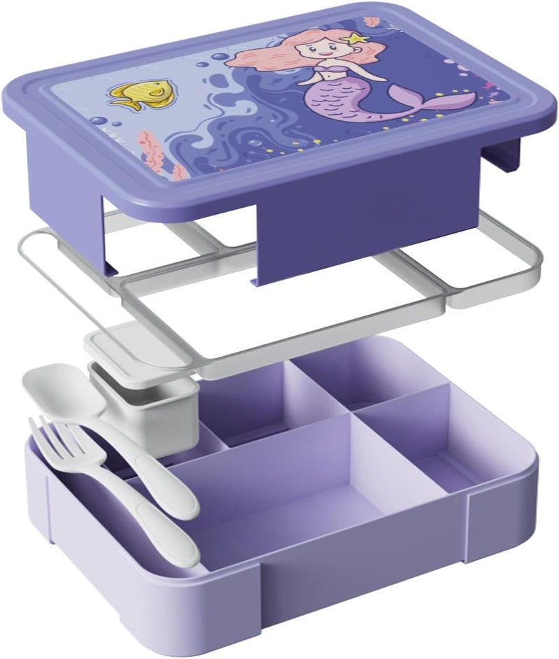 PEARL Kids Large Plastic Bento Lunch Box - Mermaid Design, BPA-Free, Leakproof, Spacious Lunch Container for Kids - Image 3