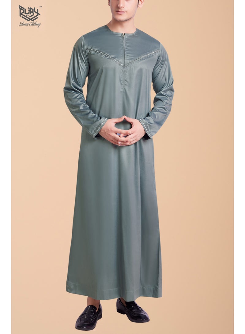 RUBY ISLAMIC CLOTHING Emirati Thobe kandura jubba for men with Modern Zip Detailing with Embroidery - Image 1
