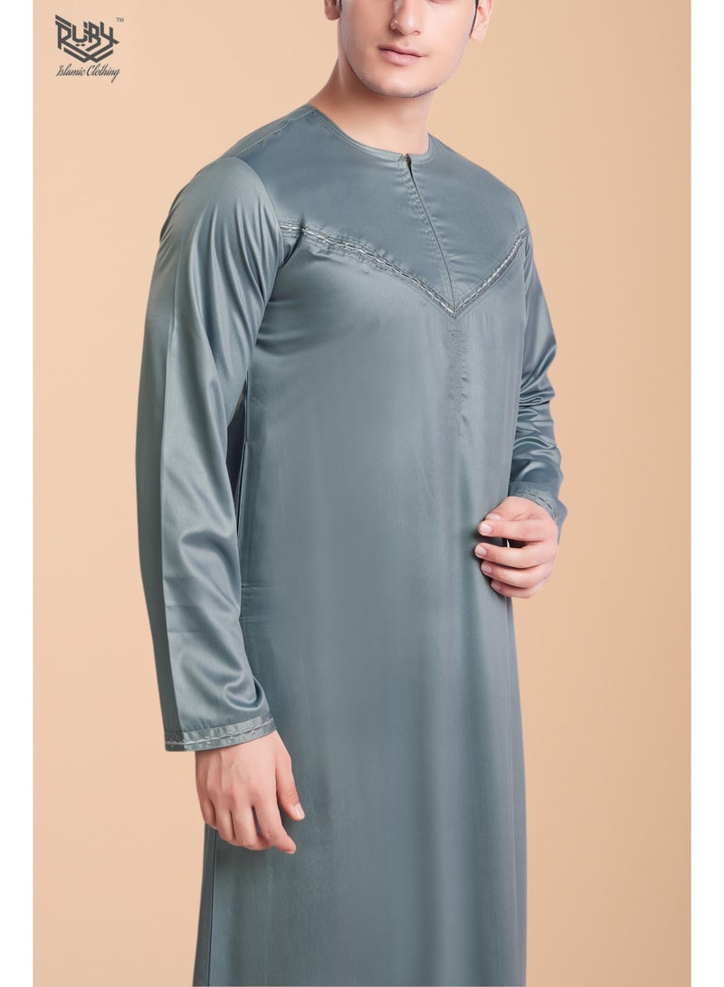 RUBY ISLAMIC CLOTHING Emirati Thobe kandura jubba for men with Modern Zip Detailing with Embroidery - Image 2