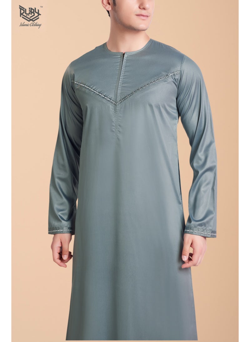 RUBY ISLAMIC CLOTHING Emirati Thobe kandura jubba for men with Modern Zip Detailing with Embroidery - Image 3