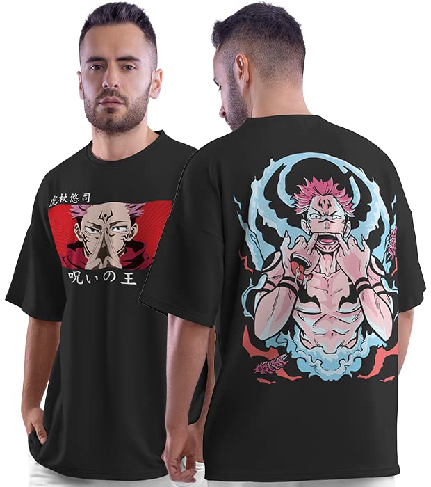 crazymonk Jujutsu Kaisen Ryomen Sukuna Anime Oversized T-Shirt - Black, M - Image 1