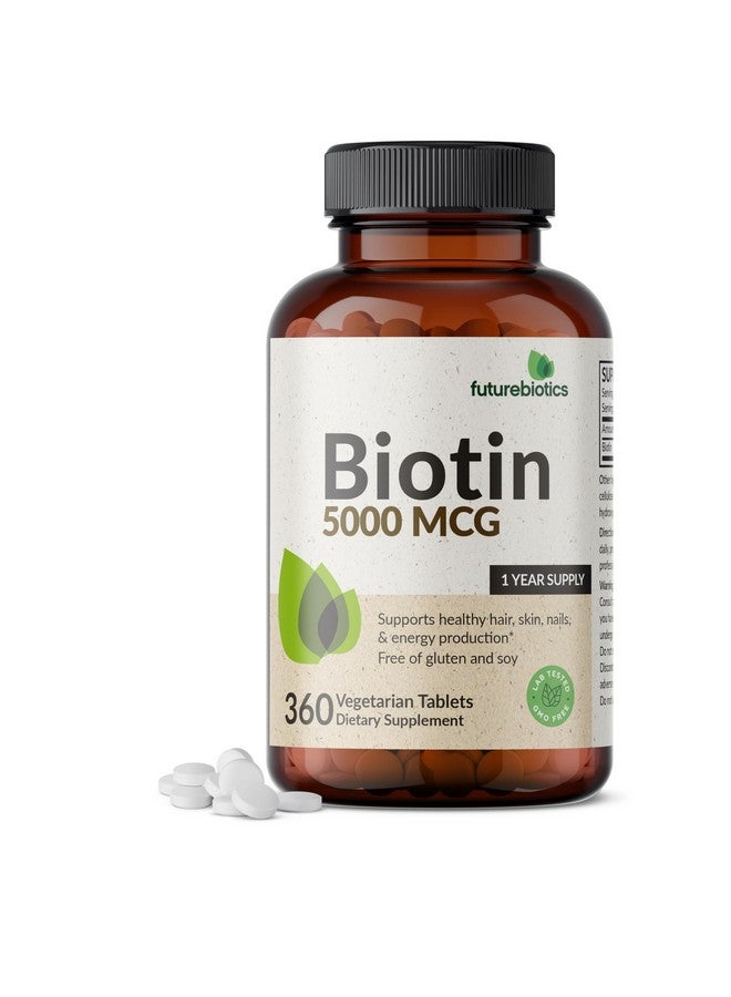 Futurebiotics Biotin 5000 MCG Supports Healthy Hair, Skin, Nails & Energy Production Non-GMO, 360 Vegetarian Tablets (1 Year Supply) - Image 1