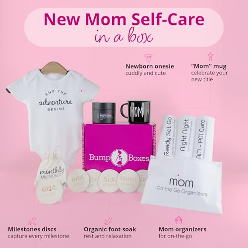 Bump Boxes 3rd Trimester & Postpartum Gift Set for New Moms with Milestone Disc, Baby Onesie, Travel Bags, Ceramic Mug, Organic Foot Soak, Gift for Mother to Be - Image 2