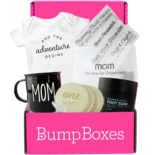 Bump Boxes 3rd Trimester & Postpartum Gift Set for New Moms with Milestone Disc, Baby Onesie, Travel Bags, Ceramic Mug, Organic Foot Soak, Gift for Mother to Be - Image 1