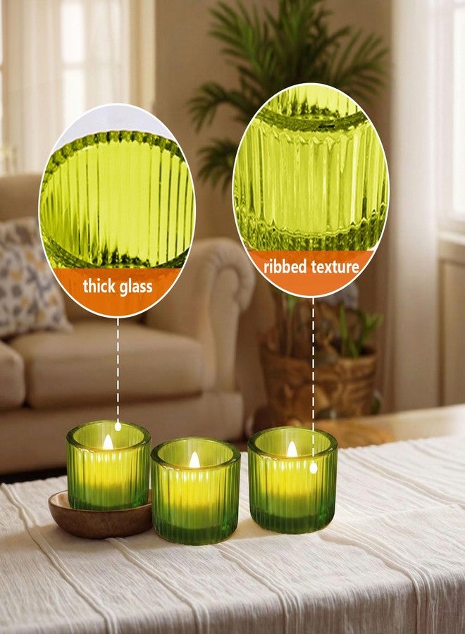 JOYIT Green Votive Candle Holders Bulk Set of 6, Tealight Candle Holder for Wedding Table Centerpiece, Glass Small Candle Holders for Birthday Party, Valentine's Day, Home Decor (2''X 1.4'') - Image 3