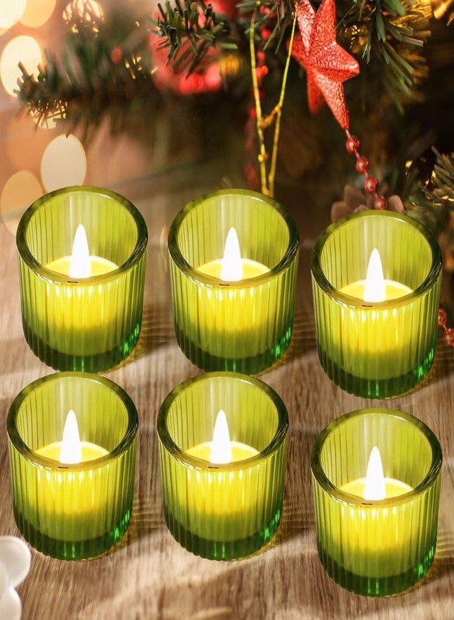 JOYIT Green Votive Candle Holders Bulk Set of 6, Tealight Candle Holder for Wedding Table Centerpiece, Glass Small Candle Holders for Birthday Party, Valentine's Day, Home Decor (2''X 1.4'') - Image 1