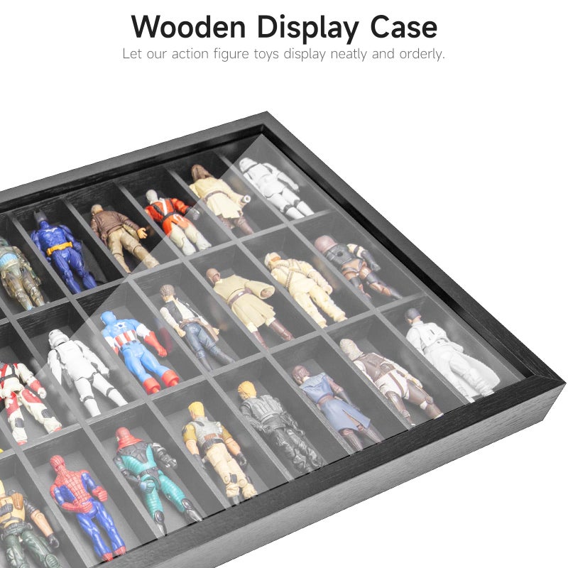 DisplayMore Wooden Display Case for 3.75 inch Action Figures, Wall Mounted 36 Compartments Collectors Showcase,Fit for 1/18 Scale Star Wars / GI Joe / Marvel Action Figure Toy Black - Image 3