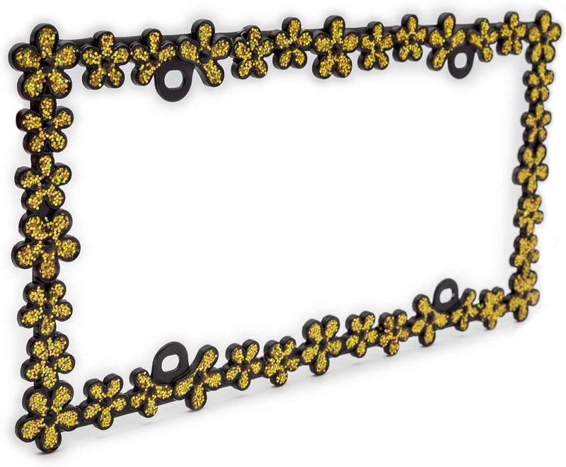 CRAFTHOME 3D Shining Daisy Wrenth License Plate Frame from Pure Zinc Alloy Metal Perfect Plate Holder,Matt Black with Gold Glitter - Image 4