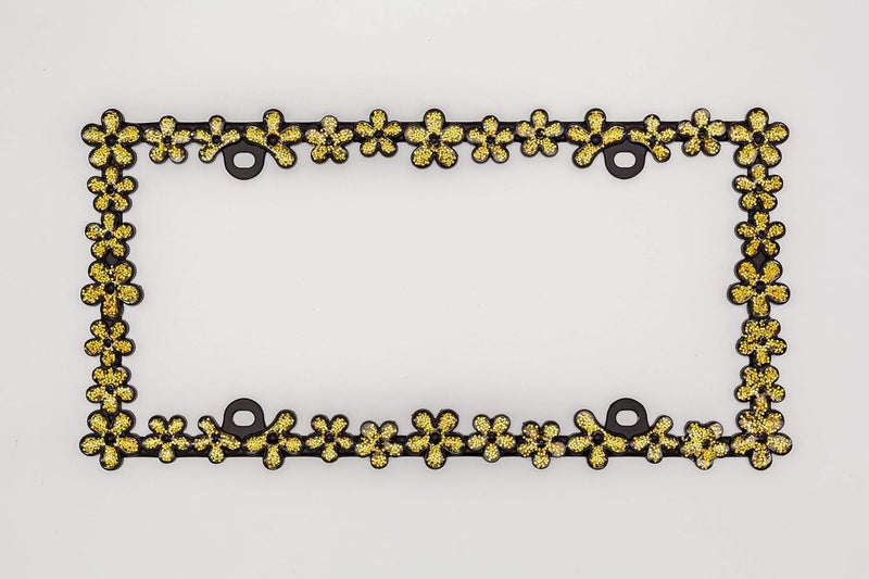 CRAFTHOME 3D Shining Daisy Wrenth License Plate Frame from Pure Zinc Alloy Metal Perfect Plate Holder,Matt Black with Gold Glitter - Image 3